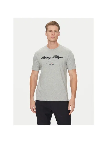Tommy Hilfiger Póló Script Logo Regular Fit szürke