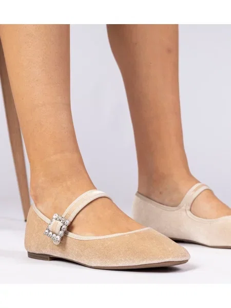 Balerinke D/ceo iz rebrastega žameta z zaponko bež