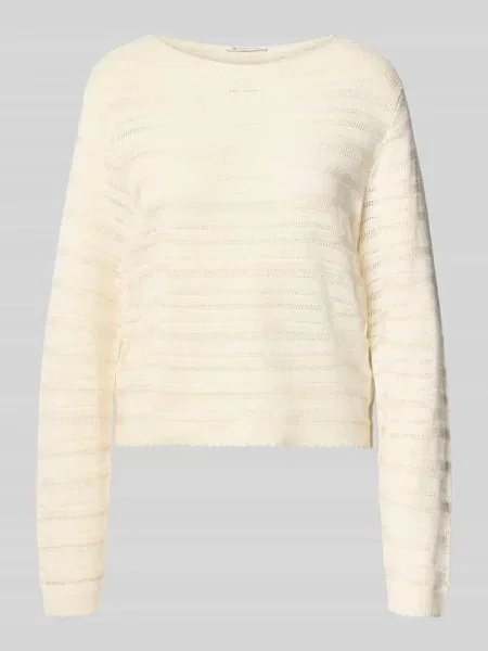 Sweter o kroju relaxed fit z mieszanki bawełny Tom Tailor Denim biały