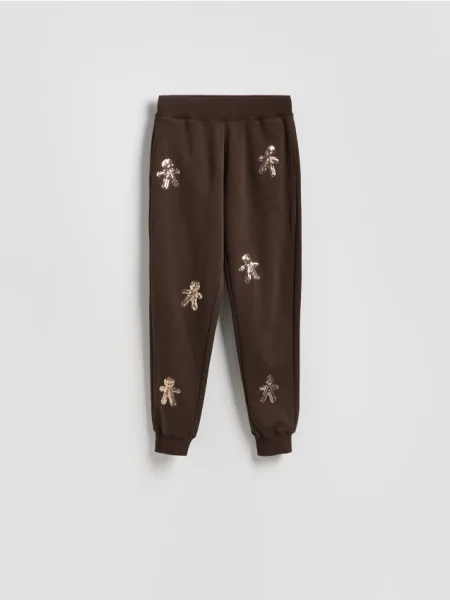 Reserved Pantaloni trening cu aplicații maro-închis maro