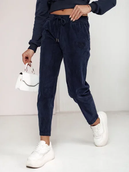 Spodnie casual one size VELVITO sztruksowe Dstreet granatowe