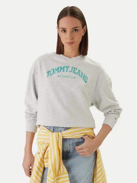 Tommy Jeans Bluză Varsity Crew gri