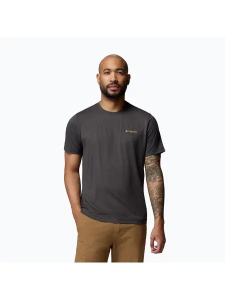 Tricou pentru bărbați Columbia Parsons Point SS Back Graphic Tee black heather blocky banner button negru