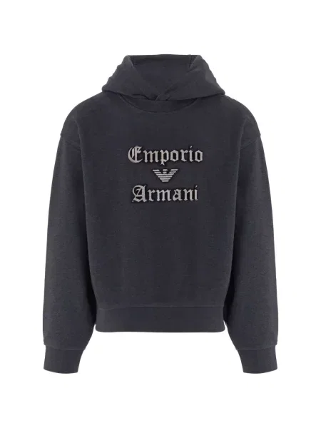Hanorac cu glugă Emporio Armani cu broderie gri