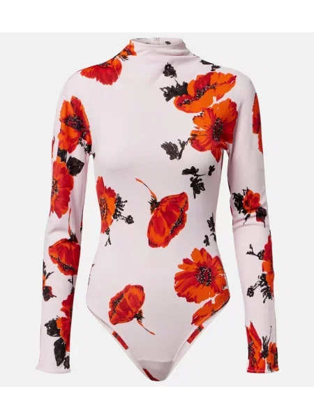 Body Alaïa cu model floral din jerseu roz