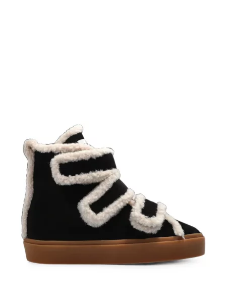 Sneakerși Inuikii cu pană cu bretele din piele de oaie negru