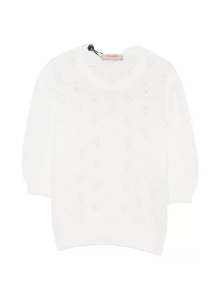 Scurt pulover Twinset cu motiv cu inimi alb