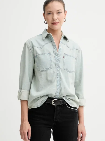 Дънкова риза Levi's дамска със стандартна кройка с класическа яка синьо