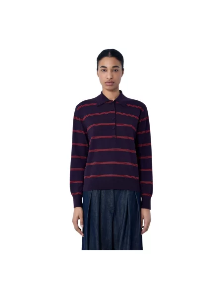 Dzianinowe polo Dries Van Noten w paski fioletowe