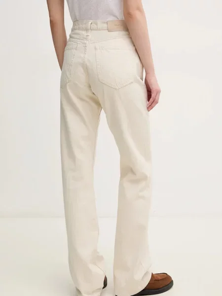 Džíny s příměsí lnu Calvin Klein high waist béžové