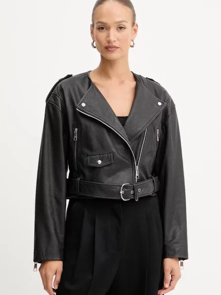 Kurtka skórzana Boss Orange czarna