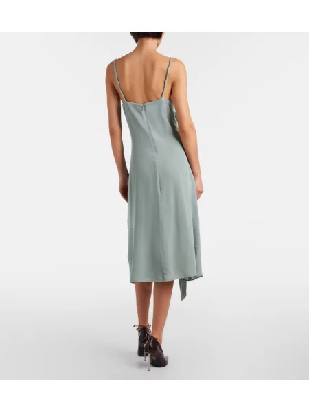 Rochie midi Acne Studios cu funde de mătase verde