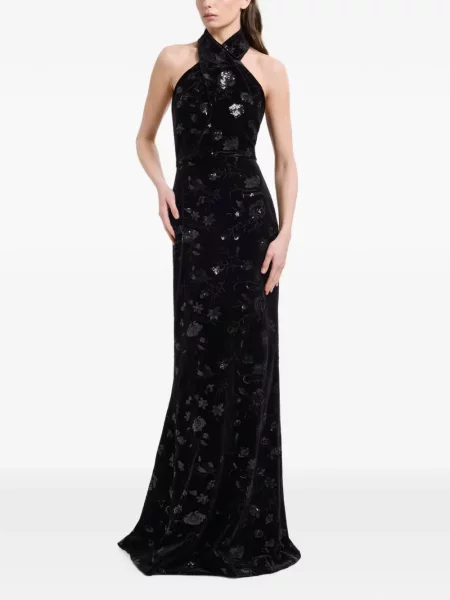 Rochie maxi Elie Saab cu gât halter negru