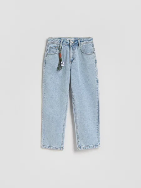 Reserved Джинси wide leg із брелоком синій