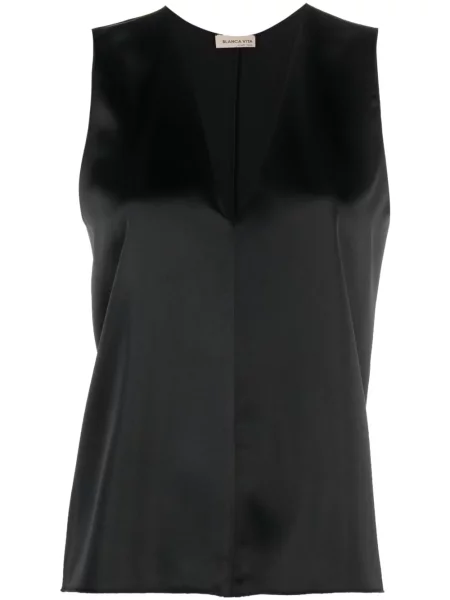 Top Blanca Vita din satin cu decolteu în V negru
