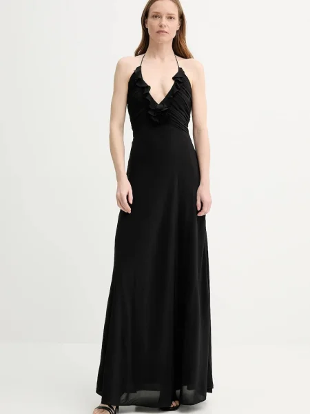The Kooples rochie din amestec de matase maxi evazați negru