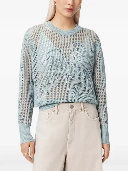 Pulover Allsaints plasă cu autograf albastru