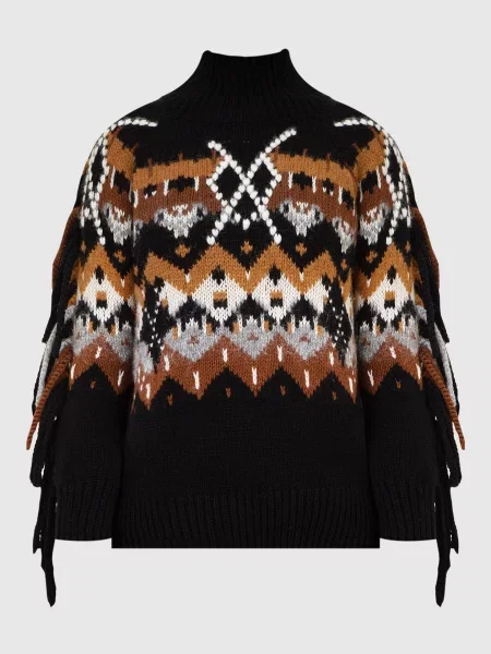 Светр з вовни та кашеміру з візерунком та бахромою Ermanno Scervino чорний