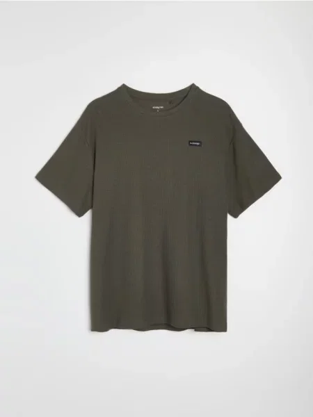 Sinsay tričko comfort fit z vaflové pleteniny khaki