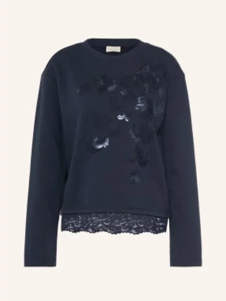 Milano Italy Bluza Z Cekinami I Koronką blau granatowa