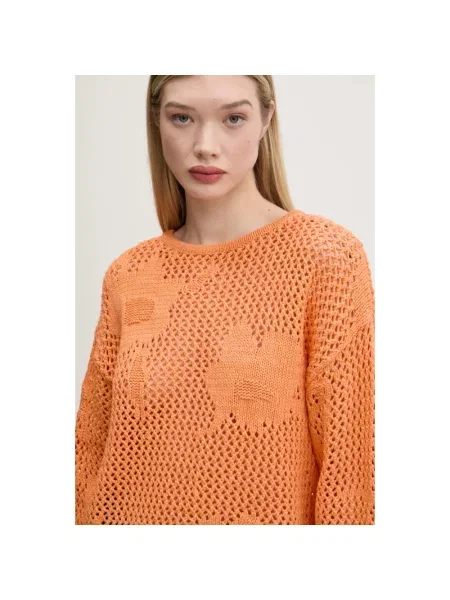Lniany sweter Desigual pomarańczowy