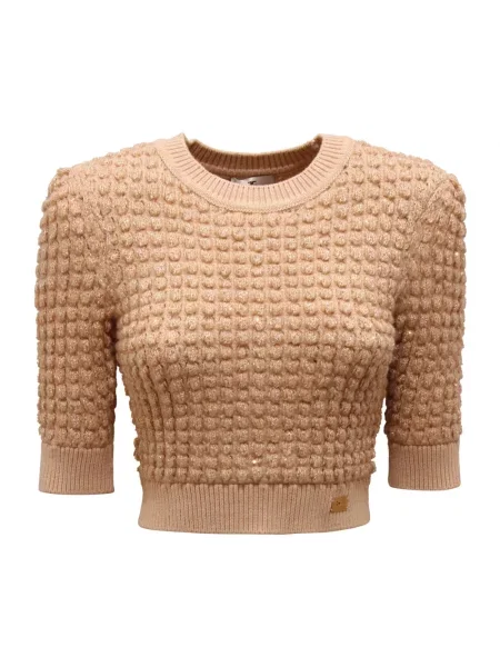 Sweter Elisabetta Franchi o skróconej długości beżowy