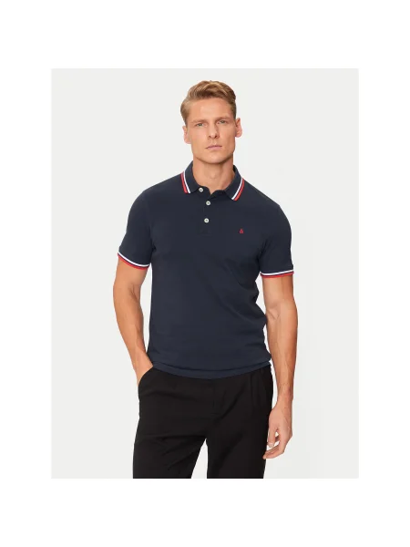 JACK & JONES Póló Paulos tengerészkék / piros fehér