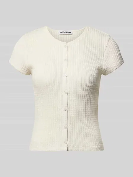 T-shirt o kroju slim fit z pełną listwą guzikową model AJOUR' Review biała