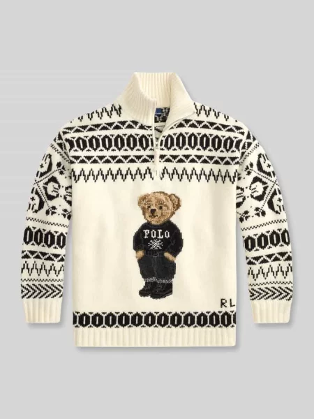 Sweter z wełny kaszmirowej z motywem misia Polo Ralph Lauren biały