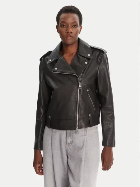 BOSS Usnjena jakna C_Sandy črna