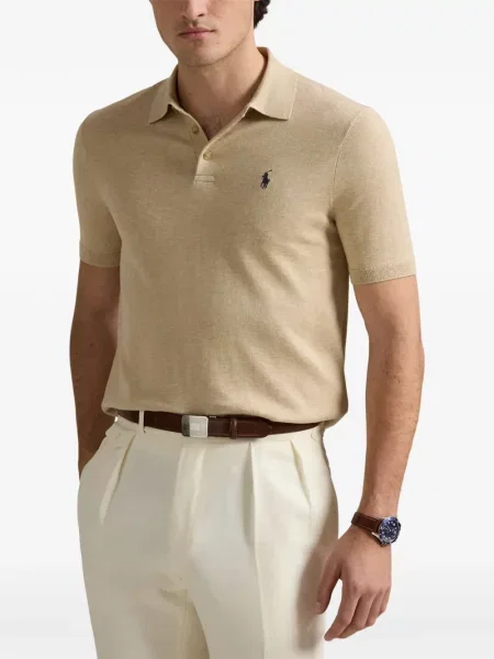 Вълнена поло тениска Polo Ralph Lauren с връзки с принт синьо