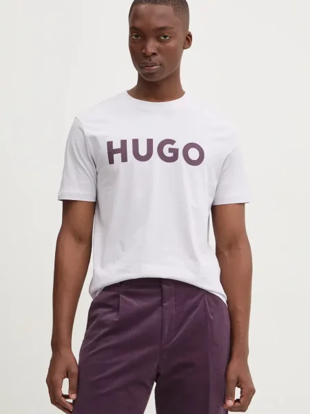 Тениска HUGO лилаво с принт виолетово