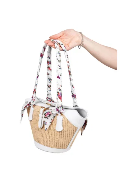 Spodnie Dolce&gabbana skórzane w kwiatki beżowe