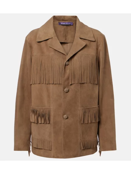 Geacă Ralph Lauren Collection cu franjuri din piele de căprioară maro