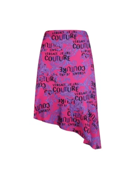 Spódnica jeansowa Versace Jeans Couture z nadrukiem do kolan fioletowa