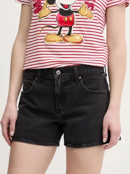 Džínové šortky Abercrombie & Fitch hladké high waist černá
