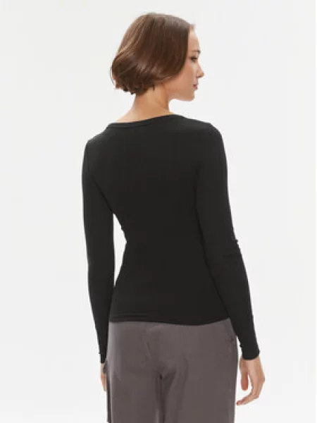 Tommy Jeans Blúzka Tjw Slim Essential Rib V Ls čierna