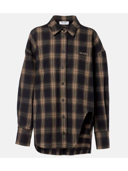 Top The Attico w kratkę flanelowy brązowy