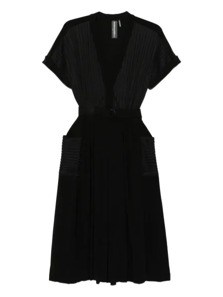 Rochie midi Norma Kamali cu dungi plisată până la genunchi negru