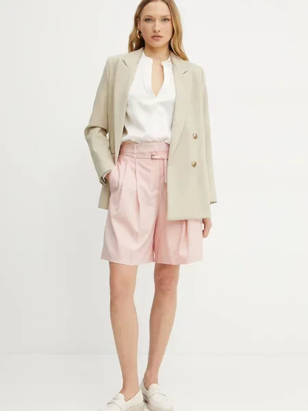 Шерстяные однотонные шорты Boss с высокой посадкой розовые