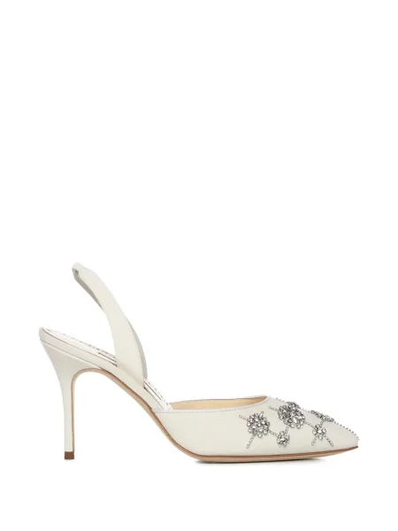 Pantofi cu toc Manolo Blahnik slingback de cristal alb