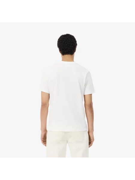 Lacoste Koszulka Z Grubej Bawełny Z Paskiem Logo Kremowa biały
