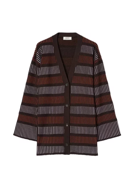 Lung cardigan Retori cu decolteu în V cu imprimeu geometric maro