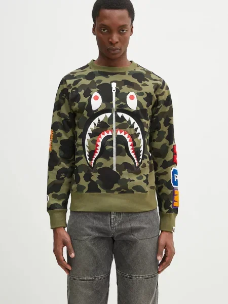 Dukserica A Bathing Ape Camo Shark Crewneck za muškarce s uzorkom zelena