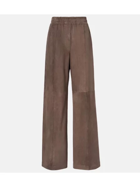 Pantaloni Brunello Cucinelli din piele de căprioară maro