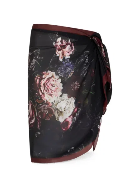 Fular Roberto Cavalli de mătase cu model floral cu imagine negru