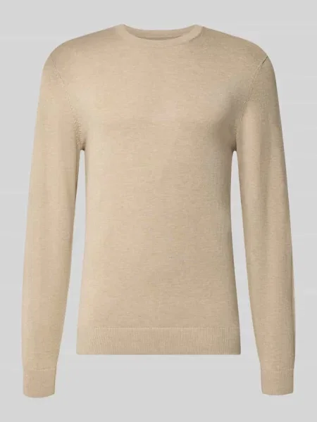 Sweter z dzianiny z prążkowanym okrągłym dekoltem Mcneal brązowy