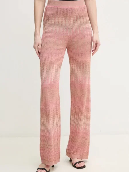 OUI pantaloni femei drept high waist roz