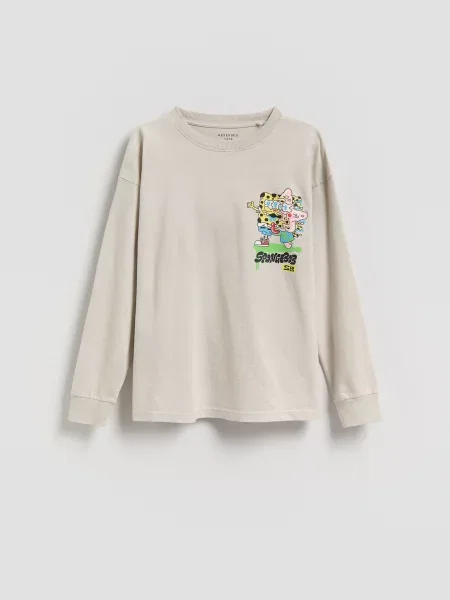 Reserved tričko s dlouhým rukávem SpongeBob světle šedá