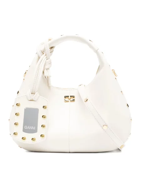 Torebka hobo Ganni skórzana z ćwiekami biała